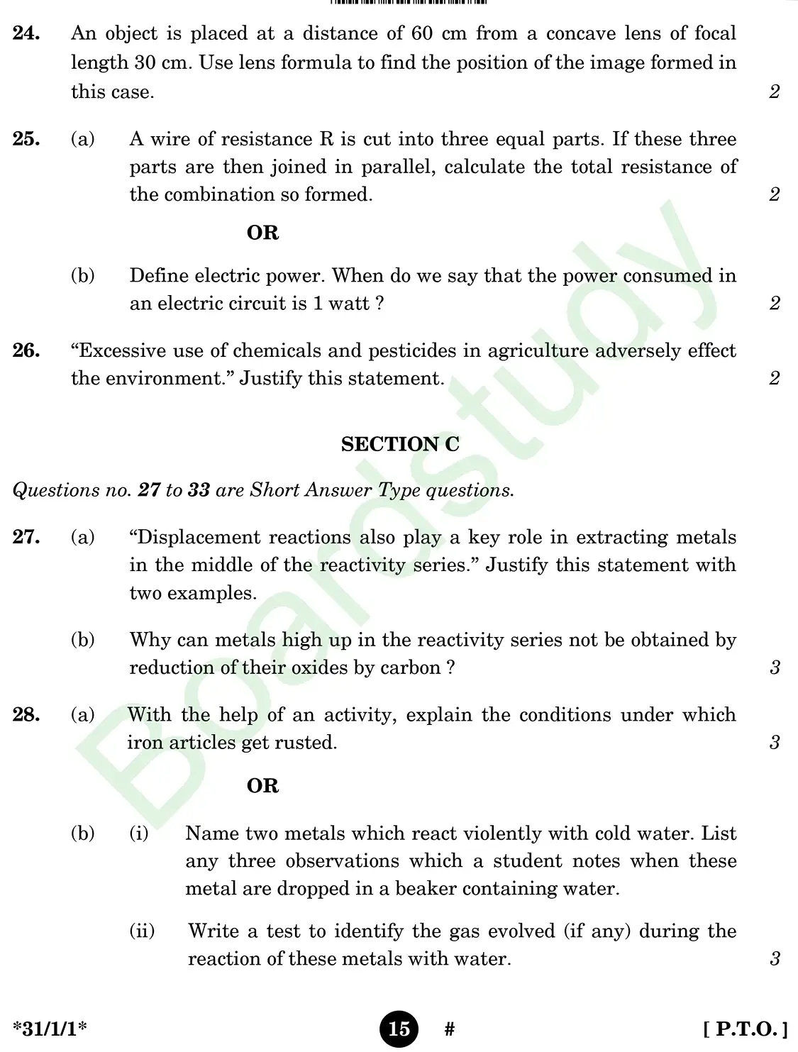 CBSE class 10 science pyq 2025 set 1 questions page 0015
