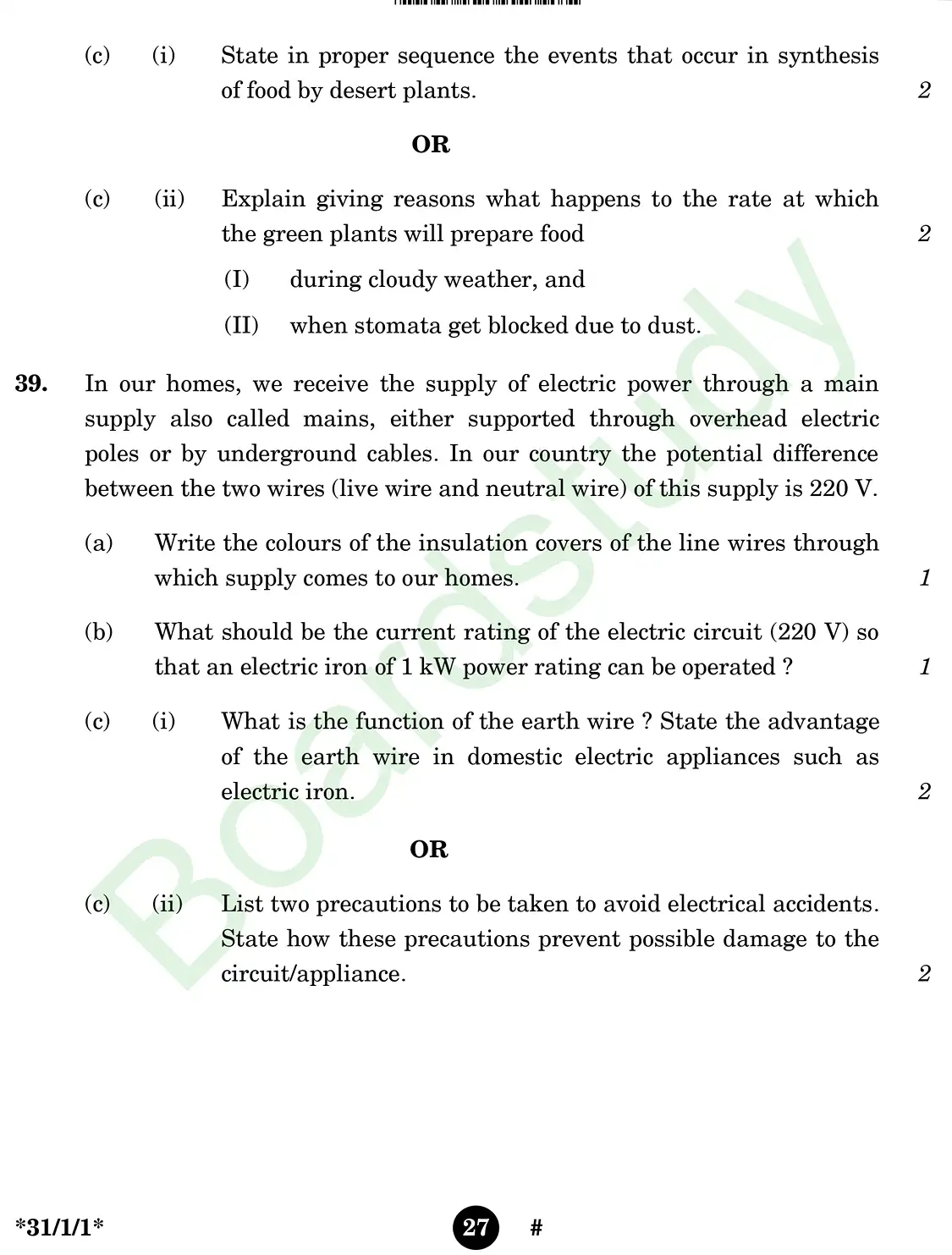 CBSE class 10 science pyq 2025 set 1 questions page 0027