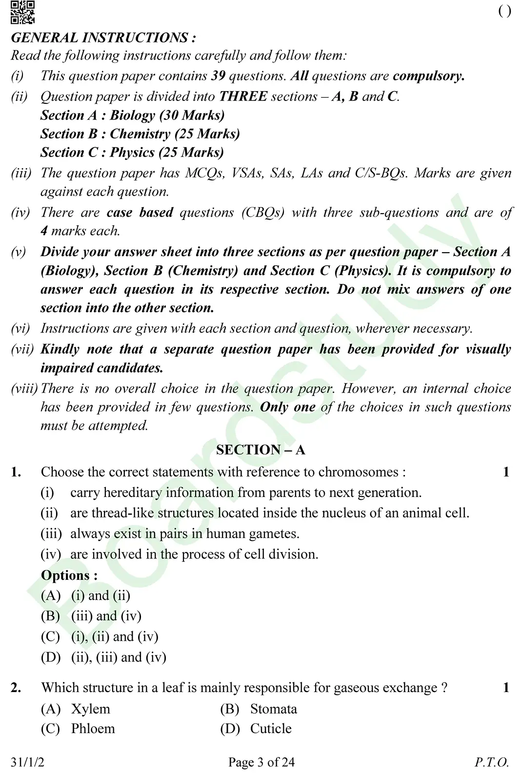 CBSE class 10 science pyq 2026 set 2 questions page 0003